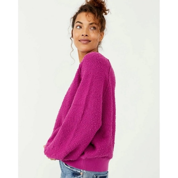 FREE PEOPLE Found My Friend Boat Neck Sweatshirt Magenta Wild Aster S - Picture 3 of 11